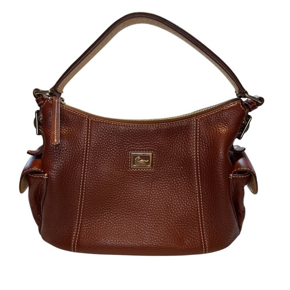 Dooney & Bourke Women Brown Peeble Leather Zip Closure Clutch Shoulder Hobo Bag